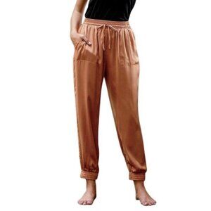 Young Fabulous & Broke Women's NWT Gold Satin Pockets Casual Jogger Pants Large